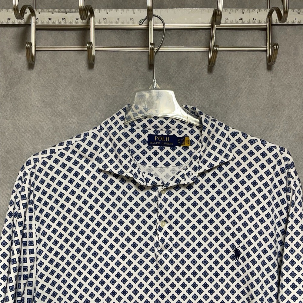 Polo Ralph Lauren Polo Shirt Men's XLT Tall White Blue Performance Geometric AOP